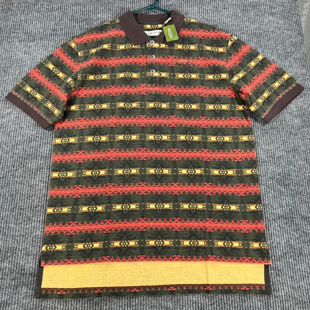 Vintage Orvis Polo Shirt Mens Large Aztec Striped Southwestern Short Sleeve New